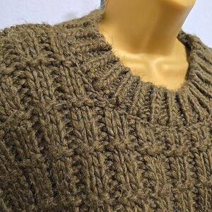 Fisherman Cable Knit Wool Blend Olive Green Chunky Sweater Womens Lg Heavy Long